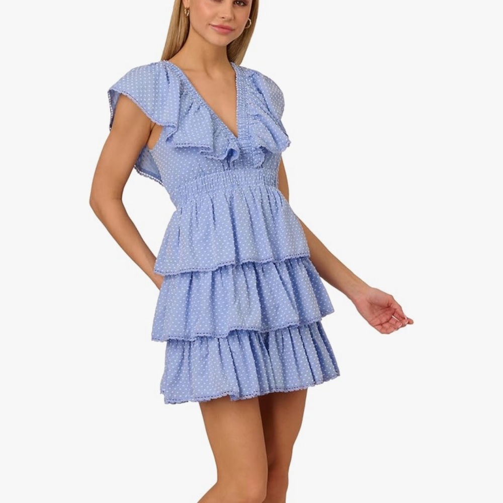 Adrianna Papell Light Blue Ruffled Dress